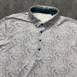 Greyson Golf Polo Mens Large Blue White Den of Thieves Wolf Print Performance